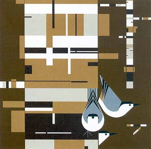 Charley Harper Open Edition Lithograph :"Birch Bark & Birds"