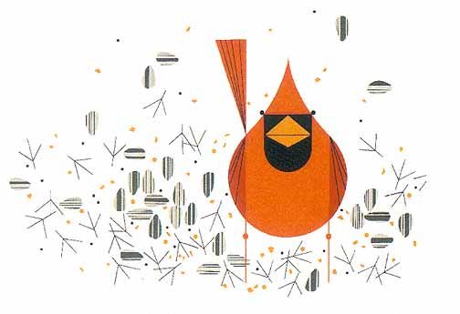 Charley Harper Open Edition Lithograph:"Cardinal Closeup"
