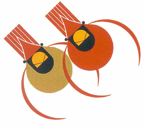 Charley Harper Open Edition Lithograph:"Cardinal Couple"