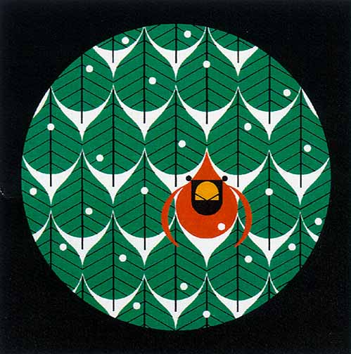 Charley Harper Open Edition Lithograph: "Coniferous Cardinal"