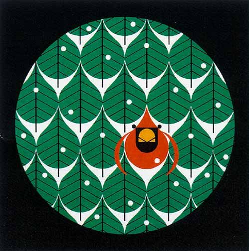 Charley Harper Open Edition Lithograph: "Coniferous Cardinal"