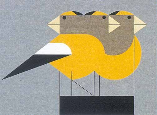 Charley Harper Open Edition Lithograph :"Gregarious Grosbeaks"