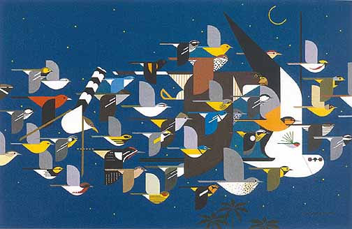 Charley Harper Open Edition Lithograph :"Mystery of the Missing Migrants "