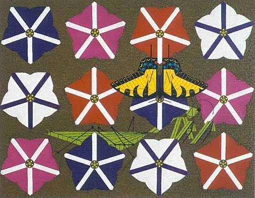 Charley Harper Open Edition Lithograph:"Peril in the Petunias"