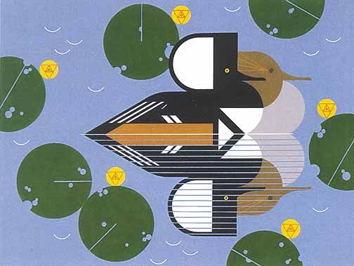 Charley Harper Open Edition Lithograph :"Plain and Fancy (Merganser Ducks)"