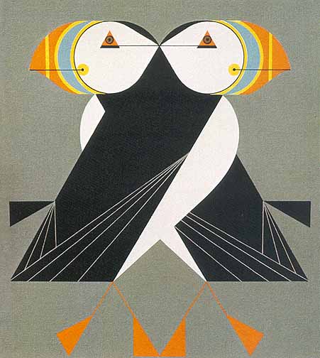 Charley Harper Open Edition Lithograph :"Puffins Passing"
