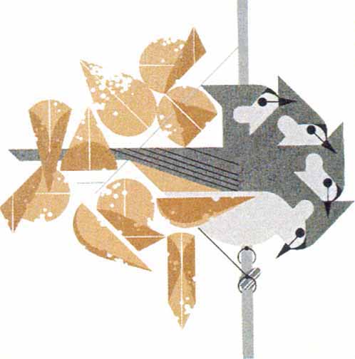 Charley Harper Open Edition Lithograph :"Titmouse Tidbit"