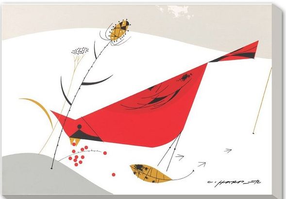 Charley Harper Oversize Canvas Giclee Mural:"Cardinal Cuisine "