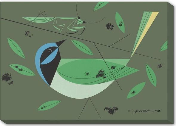 Charley Harper Oversize Canvas Giclee Mural:"Green Jay"