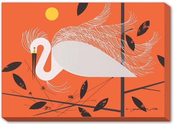 Charley Harper Oversize Canvas Giclee Mural:"Snowy Egret "