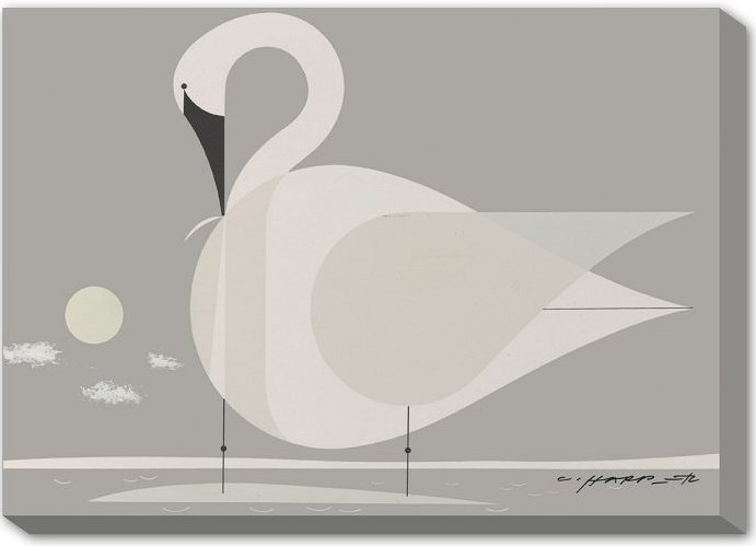 Charley Harper Oversize Canvas Giclee Mural:"Trumpeter Swan"