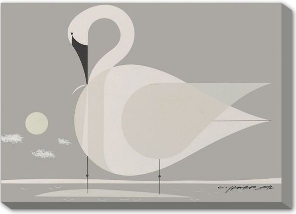 Charley Harper Oversize Canvas Giclee Mural:"Trumpeter Swan"