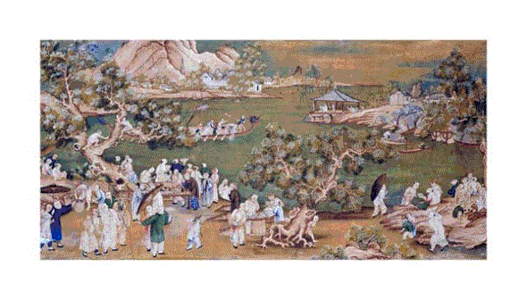 Chinese School Fine Art Open Edition Gicl&eacute;e:"A Lake Scene with Figures Celebrating a Festival"