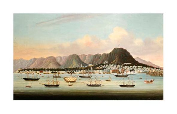 Chinese School Fine Art Open Edition Gicl&eacute;e:"A View of Victoria, Hong Kong, with the Hulk H.M.S Princess Charlotte"