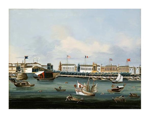 Chinese School Fine Art Open Edition Gicl&eacute;e:"View of the Waterfront at Canton"