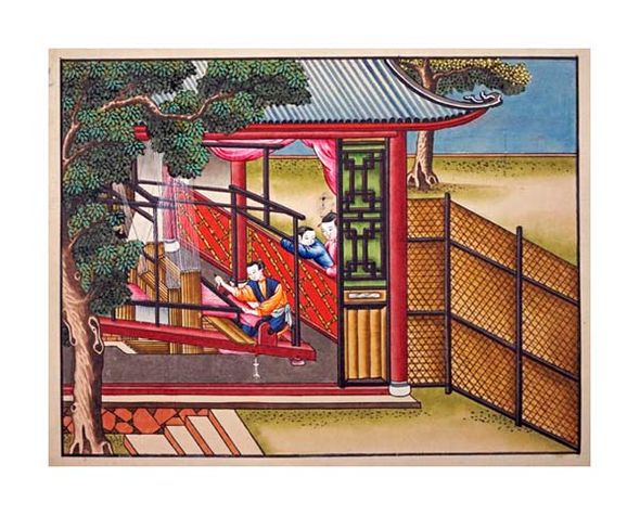 Chinese School Fine Art Open Edition Gicl&eacute;e:"Weaving Silk on a Loom"