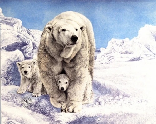 Chris Calle Signed and Numbered Limited Edition  290 Lithograph: "First Outing Polar Bears"