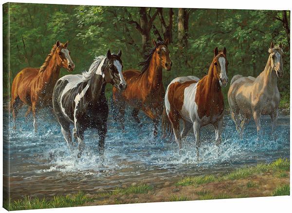 Chris Cummings Gallery Wrapped Open Edition Canvas Giclee:"Summer Creek - Horses"