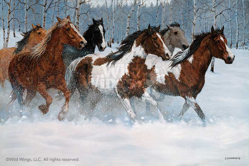 Chris Cummings Handsigned and Numbered Limited Edition Canvas: "Winter Run-Horses"