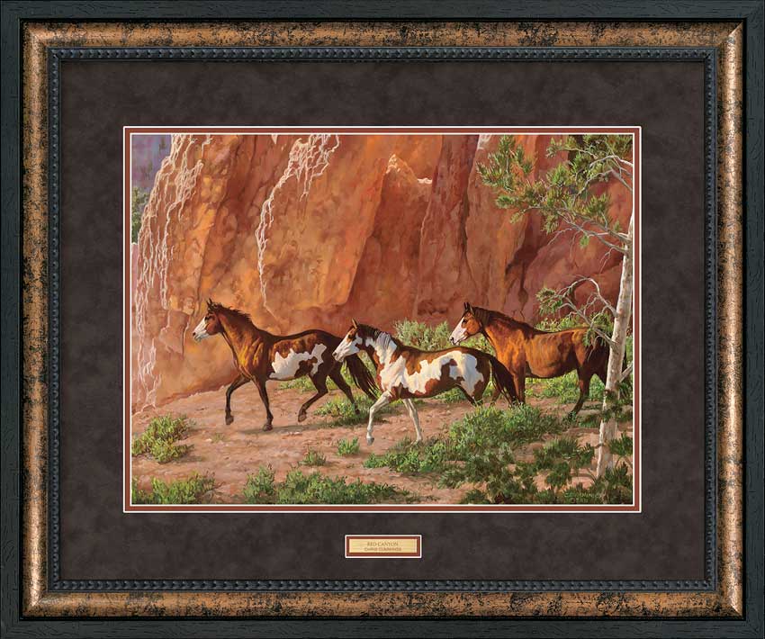 Chris Cummings Open Edition Framed Print: "Red Canyon-Horses Art Print"
