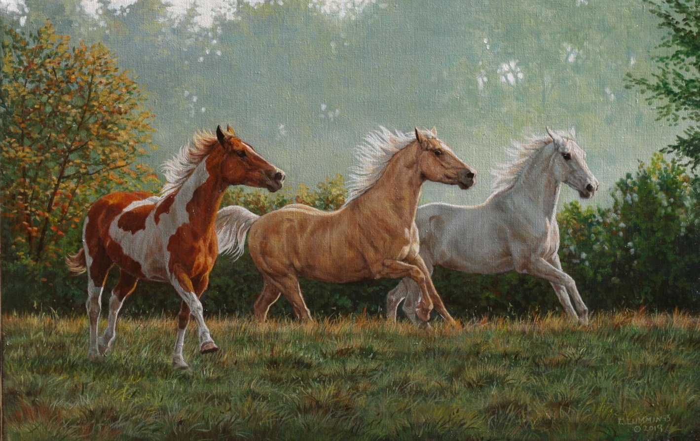 Chris Cummings Original Oil Painting: "Fall Run-Horses"