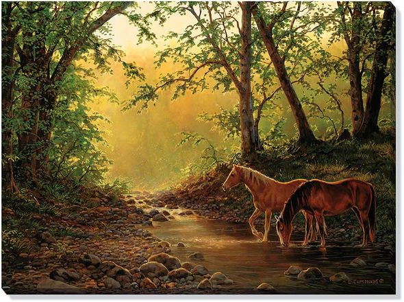 Chris Cummings OverSized Open Edition Gallery Wrap Canvas Giclee: "Stillwater Creek - Horses"