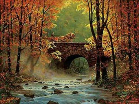 Chris Cummings Print-Signed and Numbered:"Autumn Bridge S/N Horse Art Print"