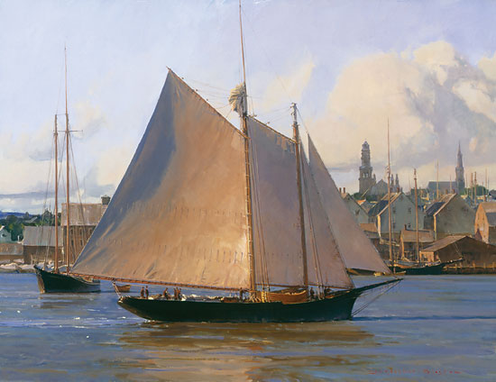Christopher Blossom Handsigned and Numbered Limited Edition Premiere Giclee on Canvas:"Afternoon Arrival, Gloucester"
