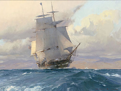 Christopher Blossom Hand Signed & Numbered Limited Edition Canvas Giclee :"U.S. Frigate Congress on the California Coast"