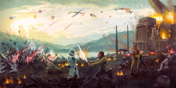 Christopher Clark Limited Edition Star Wars Canvas Giclee:"Attack on Takodana"