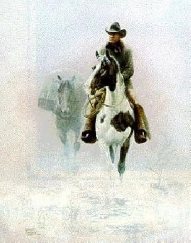 Chuck Dehaan Signed Lithograph Print on Paper: "Ridin Ol Paint Leading Ol Dan" Chuck Dehaan Signed Lithograph Print on Paper: "Ridin Ol Paint Leading Ol Dan"