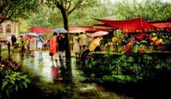 CLARK HULINGS 16X27 Secondary Market Art: "RED RAINCOAT"