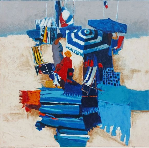 Claude Fauchère Limited Edition Serigraph on Paper:"Family at Beach" Claude Fauchère Limited Edition Serigraph on Paper:"Family at Beach"