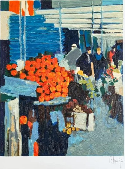 Claude Fauchère Limited Edition Serigraph on Paper:"The Fruit Market"