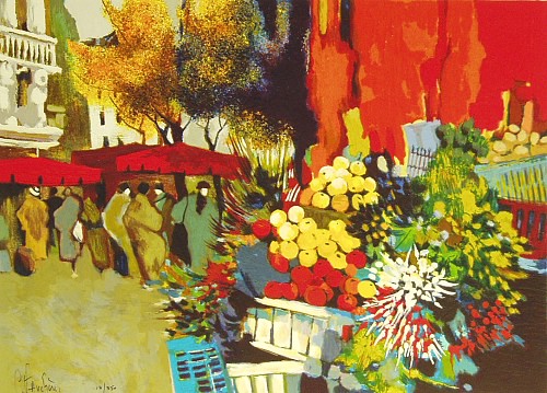 Claude Fauchère Limited Edition Serigraph on Paper:"La Rue Rouge "