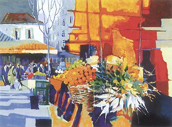 Claude Fauch&egrave;re Limited Edition Serigraph on Paper:"March&eacute; aux L&eacute;gume et aux Fruits"