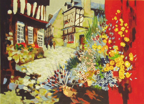 Claude Fauchère Limited Edition Serigraph on Paper:"La Rue Fleurie " Claude Fauchère Limited Edition Serigraph on Paper:"La Rue Fleurie "