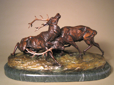 Clovis E. Masson Handcrafted Solid Bronze Sculpture:"Fighting Stags"