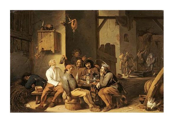 Cornelis Saftleven Fine Art Open Edition Gicl&eacute;e:"Peasants Smoking and Drinking"