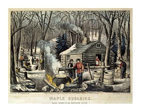 Currier and Ives Fine Art Open Edition Gicl&eacute;e:"Maple Sugaring - Early Spring in the Northern Woods"