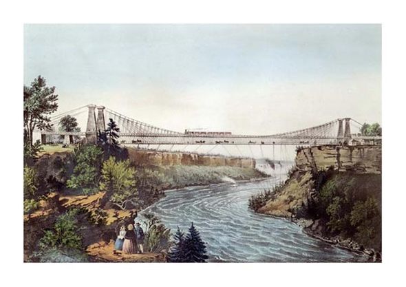 Currier and Ives Fine Art Open Edition Gicl&eacute;e:"The Rail Road Suspension Bridge"