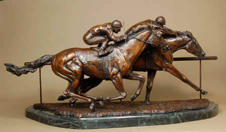D. Rene Rushing Handcrafted Solid Bronze Sculpture:"Sport of Kings"