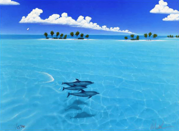 Dan Mackin Limited Edition Lithograph on Paper: "Dolphin Trio"