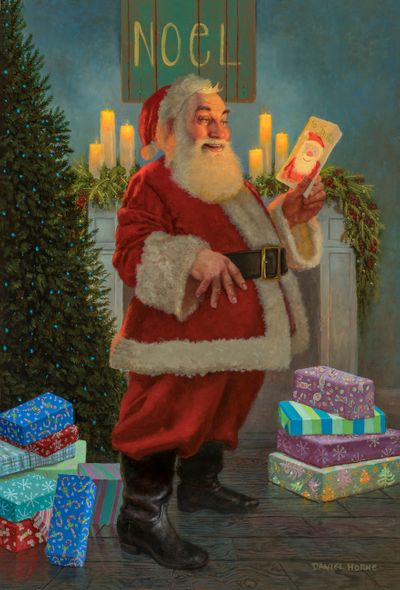 Daniel Horne Artist Signed Limited Edition Canvas Giclee:"A Gift for Santa"