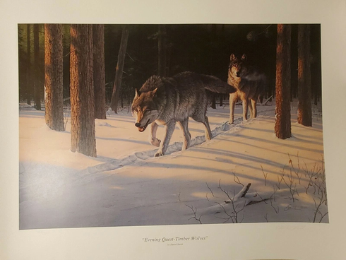 Daniel Smith Signed and Numbered Limited Edition Lithograph: "Evening Quest Timber Wolves"