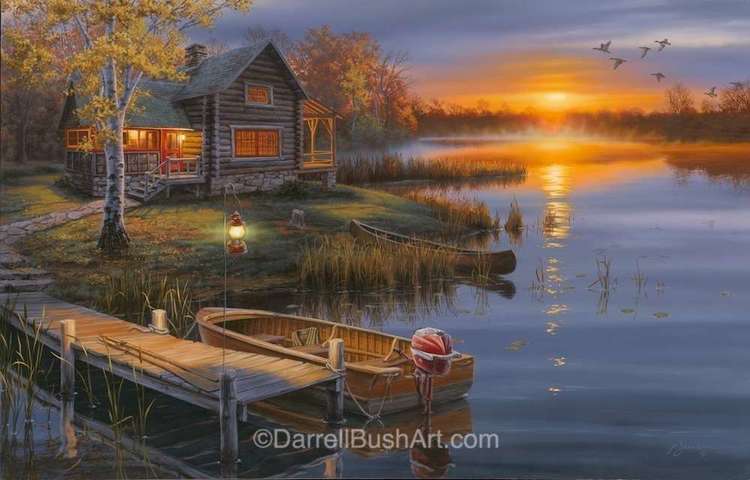 Darrell Bush Hand Signed and Numbered Limited Edition Giclee:"Autumn at the Lake"
