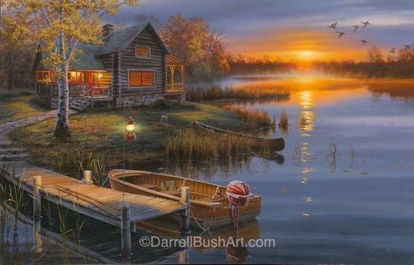 Darrell Bush Hand Signed and Numbered Limited Edition Giclee:"Autumn at the Lake"