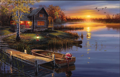 Darrell Bush Handsigned & Numbered Limited Edition Print:" Autumn at the Lake w/ companion print"