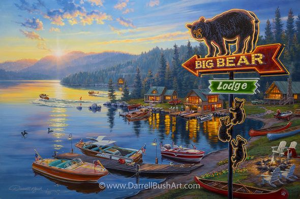 Darrell Bush Artist Signed Limited Edition Giclee Print: "Big Bear Lodge"