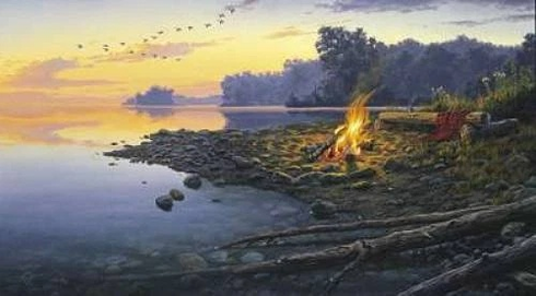 Darrell Bush was born in East Moline , Illinois . As a Signed and Numbers Limited Edition  Lithograph: "Fireside Point"